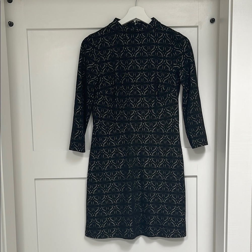 Elegant Black Patterned Dress Mock Neck
